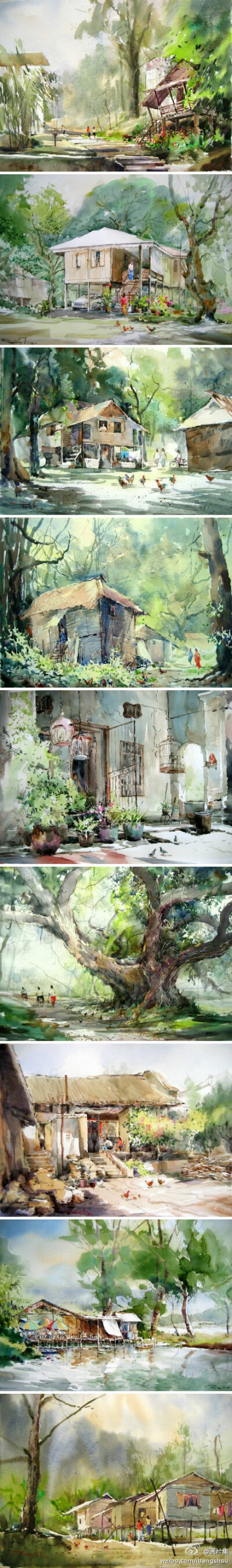 生活就是如此的美妙,虽然平淡,但很快乐。作者:马来西亚水彩画家Phang Chew