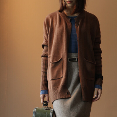 百武西早安。冬款羊绒毛衣女舒适厚开衫复古文艺韩版针织外套