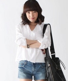 小米韩国现货#小凡简约圆边长款韩版白女衬衫