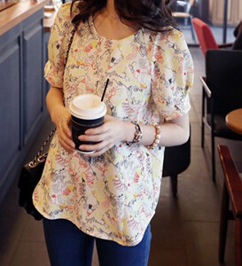 韩国，，韩版彩线花纹淑女雪纺衫，套头女衬衫