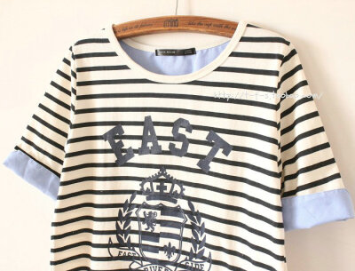 夏日单品日本森林系条纹字母学院风复古小清新短袖t恤女装