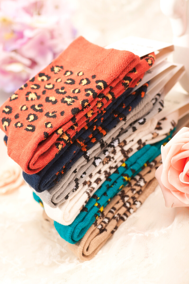 双江浙沪韩国全棉豹纹短袜可爱纯棉女短袜子女士厚