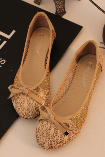 琪琪家法式香甜度%~浪漫扭结蝴蝶结蕾丝圆头浅口平底凉鞋特