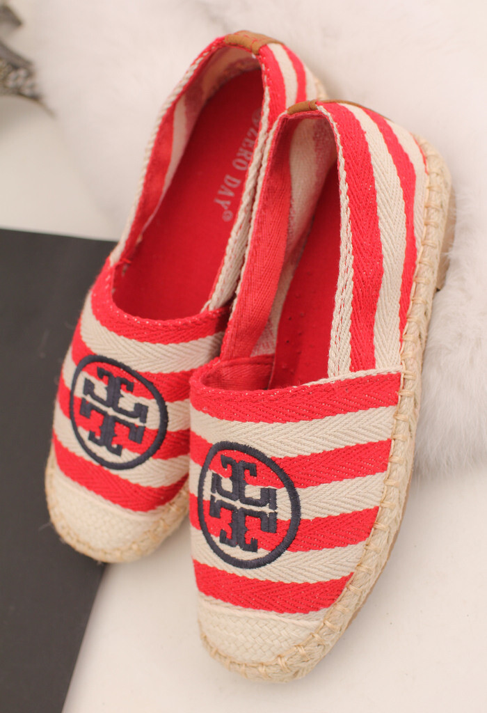 琪琪家VIVI人氣話題!时尚亚麻编织海军条纹舒适休闲帆布鞋