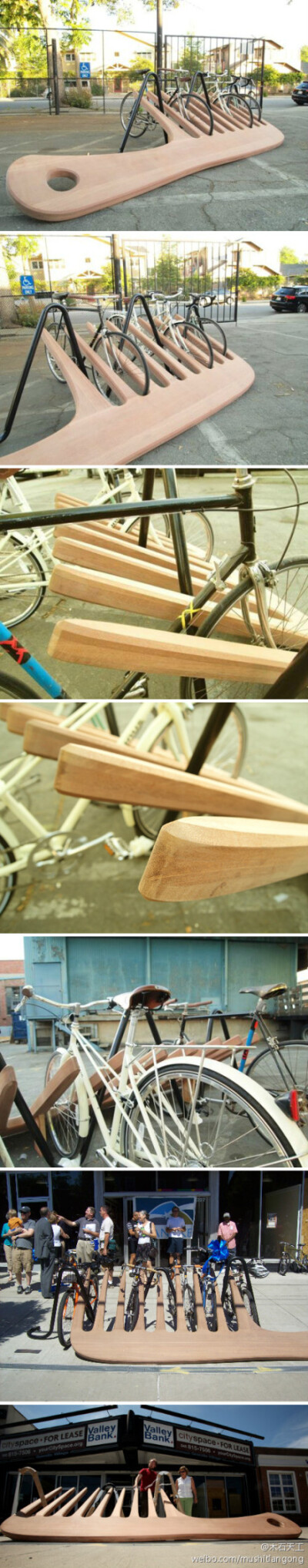 【装置设计】Giant Comb Bike Rack 巨型梳子停车架 —— 我发现老美们很喜欢把东西做到“XXXL”号，然后看着它们乐呵呵地傻笑。四百磅的“梳子”显然不能用来理毛，但用来“梳”自行车很合适。如果天朝的马路两旁能…