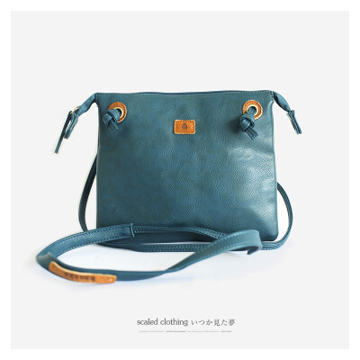 尺渡春季蓝绿色森系复古休闲斜挎差信封包女