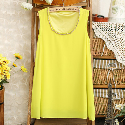 E夏韩版圆领镂空金属链条装饰无袖雪纺衫上衣女