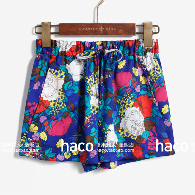 欧美复古风大牌同款民族风大花高腰短裤超薄缎面家居热裤