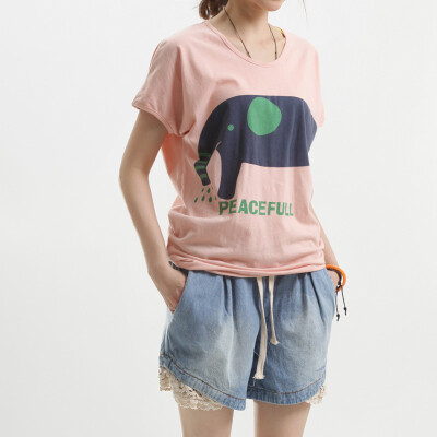 日特惠大码宽松纯棉蝙蝠袖圆领t恤女短袖SHT