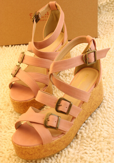 日本石川家防水台厚底百搭凉鞋松糕鞋高跟鞋罗马鞋