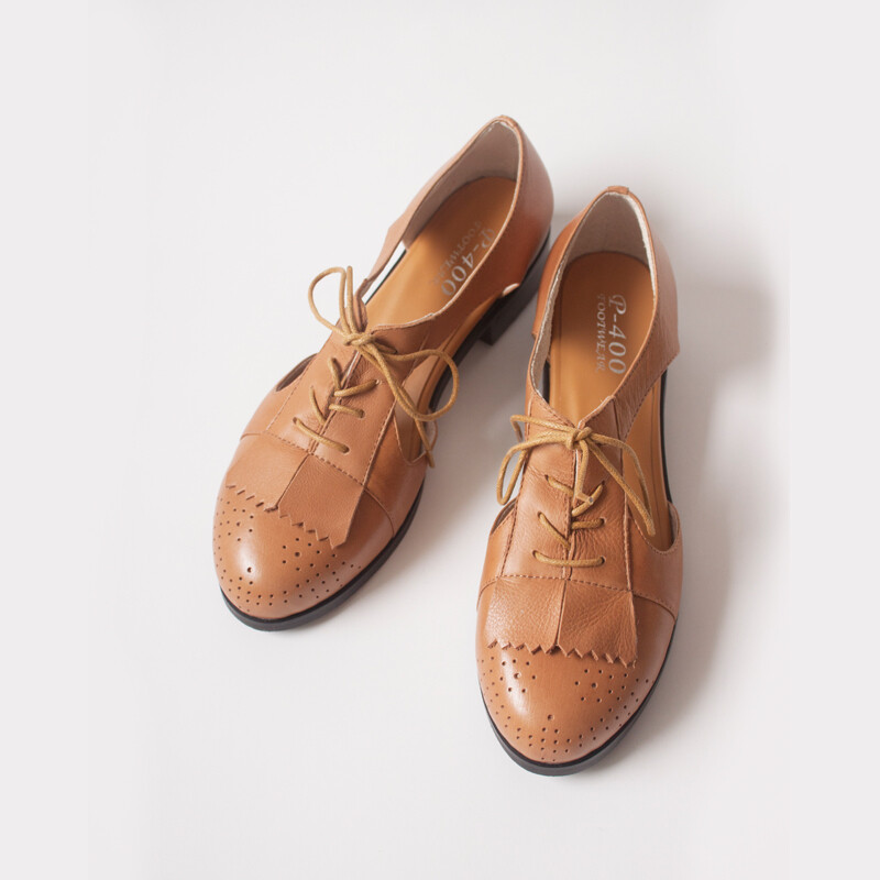 ！里外全牛皮vintage森女系复古冲孔雕花镂空牛皮凉鞋