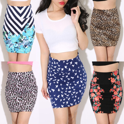 春夏女新VINTAGE复古印花高腰弹力铅笔裙包臀包身裙