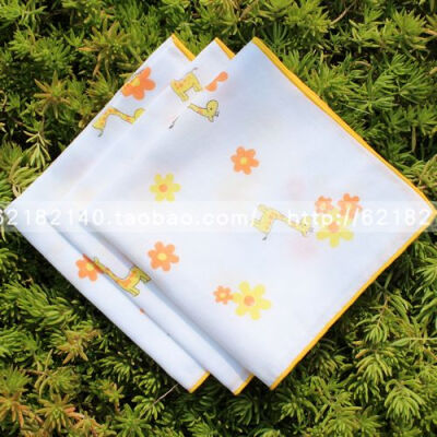 出口日本卡通双层手绢全棉儿童女士手帕纯棉汗巾方巾可爱长颈鹿