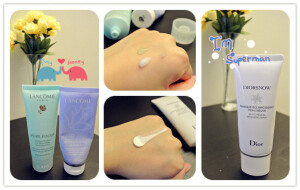 NO 4， Lancome Hydra-internse & Pure Focus 这组面膜貌似是我来美最早买的面膜了，加起来一共40$左右，鉴于当时兰蔻惊人的满30$送120$活动，还获得了一堆大大小小的样品。蓝色的Hydra-intense 已经快用完了，气味是淡淡的宜人花香味，质感也是如包装一样的淡紫色。其实效果和感觉很类似于兰芝的睡眠面膜，不过味道更好闻！洗掉后皮肤保水度很高~个人觉得补水面膜属于日常必备，若无特殊要求，完全无用在意牌子，只需坚持不懈试用就好！ 绿色的PURE FOCUS是去角质产品，质感为透明液状，内含许多磨砂绿色小粒粒。鲤鱼几乎很少用，只有在偷懒不想做清洁面膜的时候