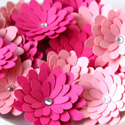 12 Paper Flowers . Pink Mix . 6 each in Fuschia (hot pink) and Blossom (light pink) . Scrapbooking Embellishments