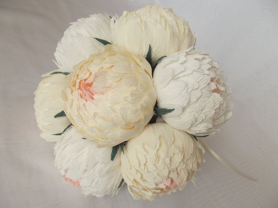 Bridal bouquet,paper flower, peonies paper flower,wedding bouquet,paper bridal bouquet,flower paper,cream peonies, white peonies paper