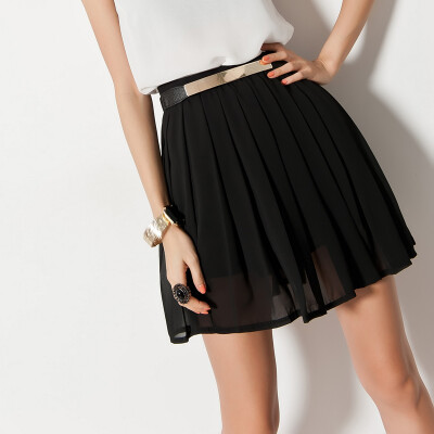 潮夏季女装OL通勤时尚韩版雪纺百褶裙百搭显瘦半身短裙