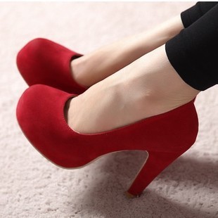 黑色OL单鞋粗跟高跟鞋夜店韩国公主防水台红色结婚鞋