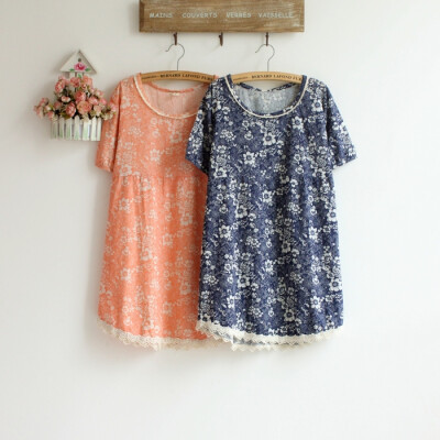 夏新款 原单通勤乡村风 森女范碎花高腰衬衫 日系钩花边纯棉罩衫