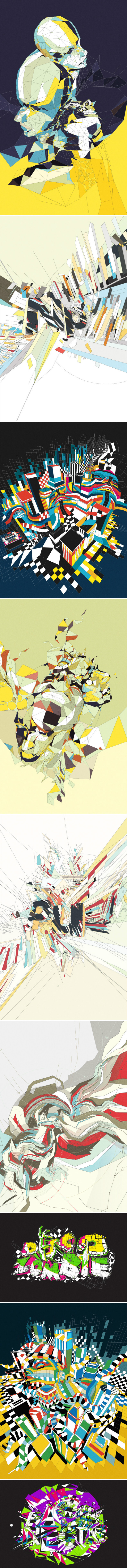 Alex Hohlov from Philadelphia shares his abstract geometry illustrations thereby reminding us the days when deconstructed composition controlled the digital art scene.