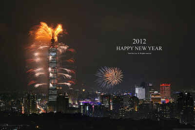 旅行 旅行风景 街道 夜景 风景 旅游 台北101大楼 跨年烟火 作者 Yueh-Hua 2012