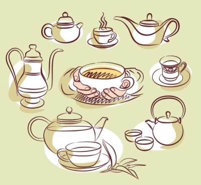 卡通手绘茶壶茶杯01——矢量素材-生活-矢量