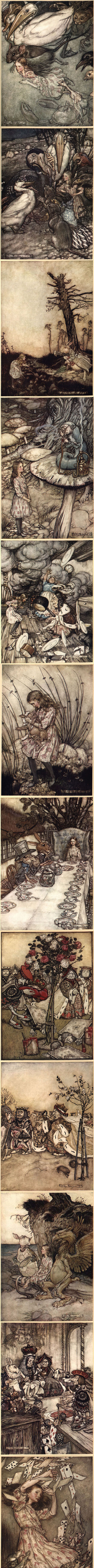 100年前的爱丽丝手稿！——作者Arthur Rackham（1867—1939），英国著名插画艺术家。1907年《#爱丽斯梦游奇境#》再版，Rackham为该书绘制插图一举成名。