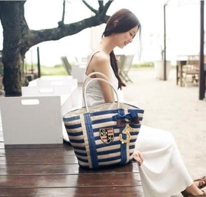 件江浙沪昕薇款海军风单肩草包草编包编织包藤编包沙滩包