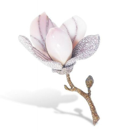 A RARE CONCH PEARL, COLOURED DIAMOND AND DIAMOND BROOCH, BY ETCETERA