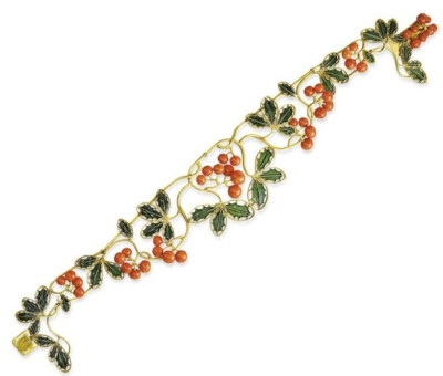 A FINE ART NOUVEAU CORAL, ENAMEL, AND GOLD CHOKER, BY RENÉ LALIQUE - Christie's