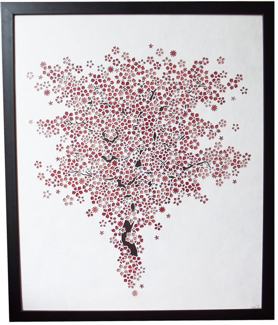 Cherry blossom tree paper cutting