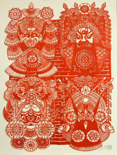 Chinese paper cutting - Peking Opera (Red)