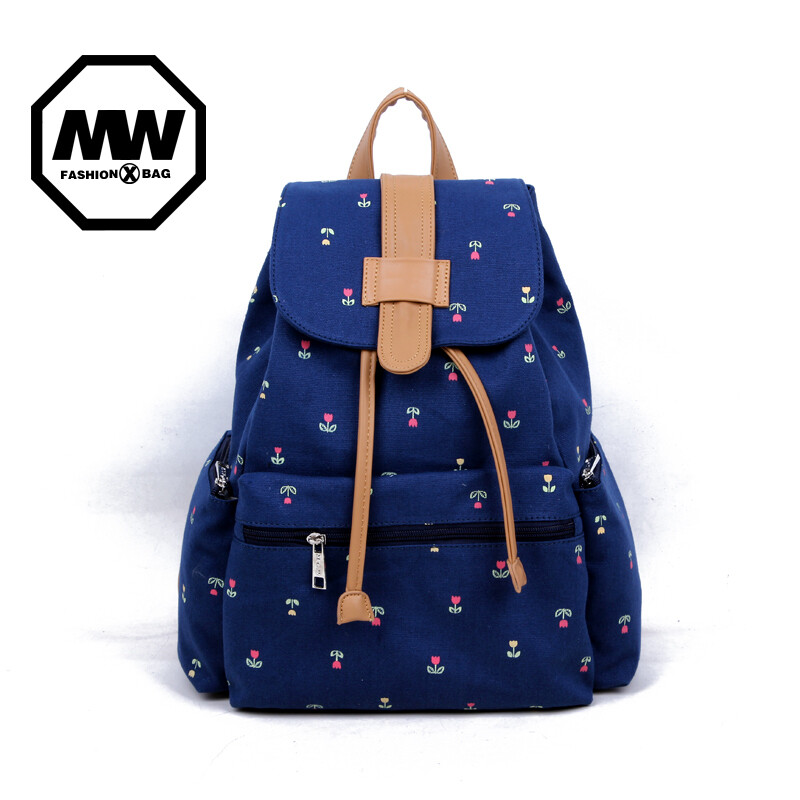 木古屋双肩包女学院风学生书包碎花女包时尚帆布背包女包W