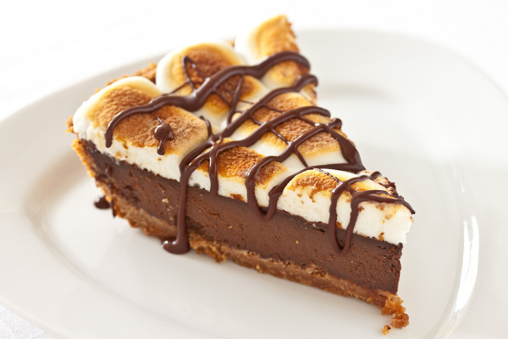 S’mores Pie - Pixelated Crumb (Fourth of July Dessert Dairy Gluten Egg products Animal products Pies! Some more s'mores Soft and Sweet Salt Semi-sweet chocolate Heavy cream Milk Butter Eggs Marshmallows Graham crackers)