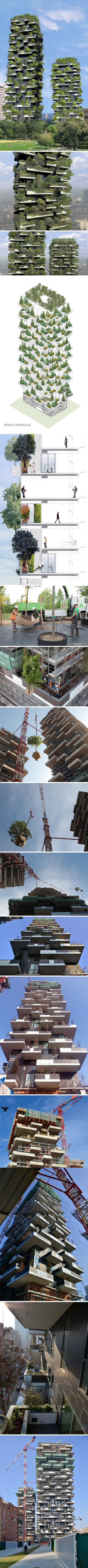 Bosco Verticale：位于米兰由Stefano Boeri设计的大楼正在建设中。作为垂直绿化预定在这两栋大楼种植许多的草花树木，其中树木为900棵，以丰富阳台。应对城市面积的不断扩大，故而充分地利用大楼的垂直面积培育植物…