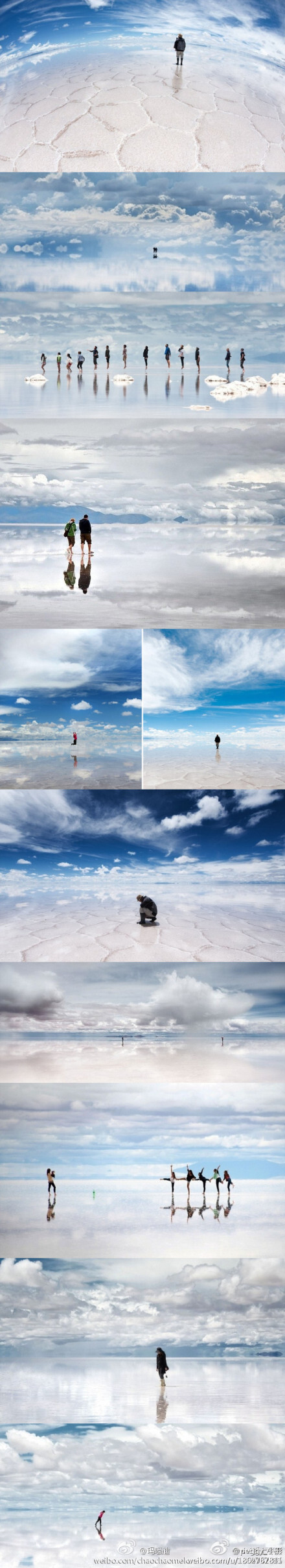 【天空之城--乌尤尼盐沼（Salar de Uyuni）】乌尤尼盐沼（Salar de Uyuni）位于玻利维亚西南部天空之镜的乌尤尼小镇附近，是世界最大的盐沼。