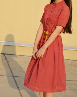 vintage复古古着红色波点短袖连衣裙 夏装长裙