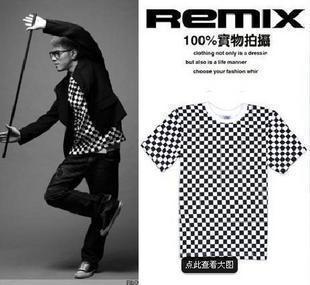 李晨示范NIC 黑白格仔短袖T恤