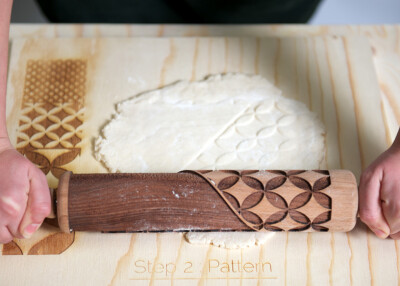 patterned rolling pins that make edible plates and a meat grinder that squeezes out biodegradable bowls are among a set of kitchen products on show at Ventura Lambrate in Milan this week.