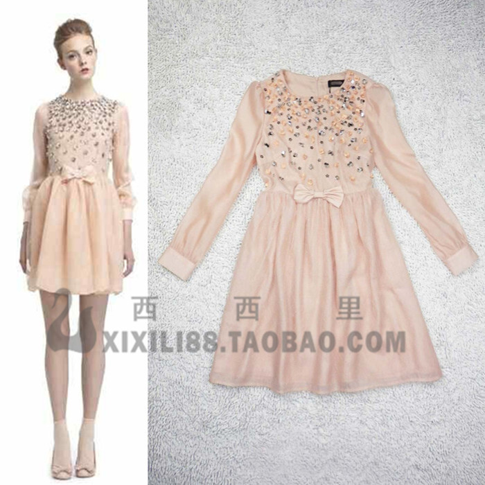 RED VALENTINO 2013春夏款SS甜美公主蝴蝶结立体花瓣订珠钻连衣裙