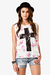 美國Forever21 十字架玫瑰無袖小背心 floral #cross# muscle top