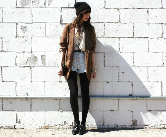 H&amp;M Hat, Topshop Blazer, Coach Purse, Bdg Shorts, Vintage Belt, Staple Blouse, Target Tights, Office Oxfords