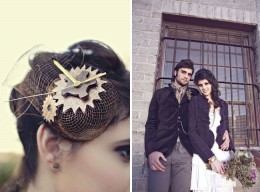 Bridal hair accessory and a photo of a Steampunk Bride and Groom