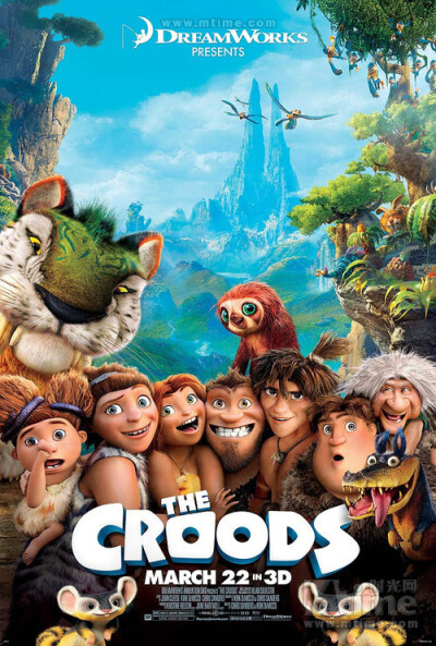 疯狂原始人The Croods(2013)海报 #01 【没有传说中的那么完美，但是还是很值得一看。女主太丑男主很萌~ 好多小动物都好萌~~ 梦工场加油！！】