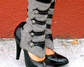 Women&#39;s Spats -Military-Inspired Leather Applique and Herringbone Spats with Buttons-Isa