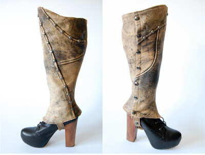 Leather spats upcycled handmade / studded Steampunk boho rocker / distressed desert safari / ooak