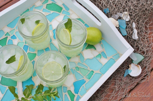 inspiration files--sea glass serving tray from sand and sisal