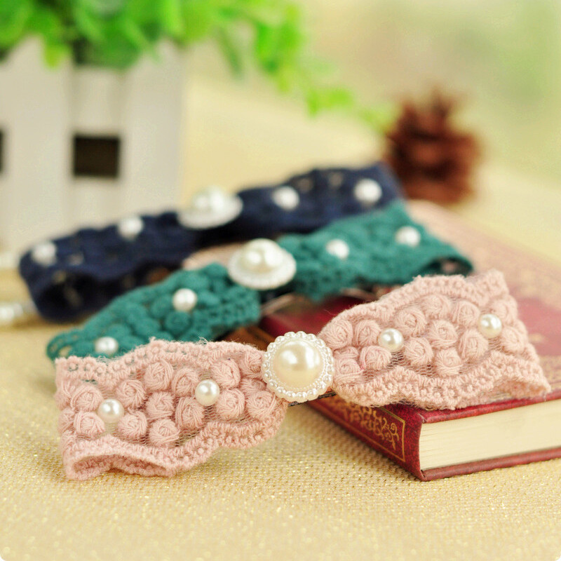 满韩国淡雅蕾丝珍珠手工蝴蝶结发饰发夹发圈发箍头饰品头花