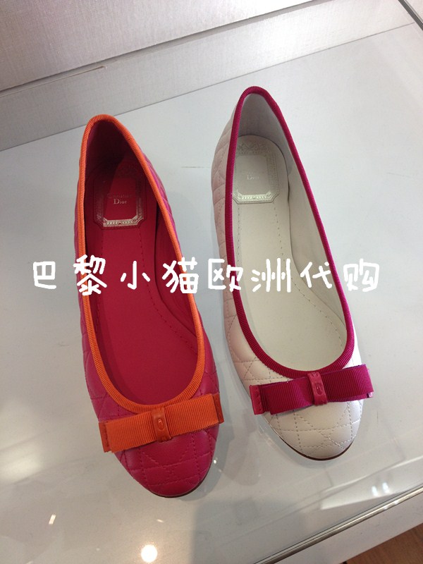 dior 13春夏 可爱蝴蝶结菱格纹平底芭蕾鞋