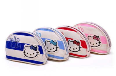 Hello Kitty SANRIO 限量版定制款海军条纹帆布手拿包化妆包包袋